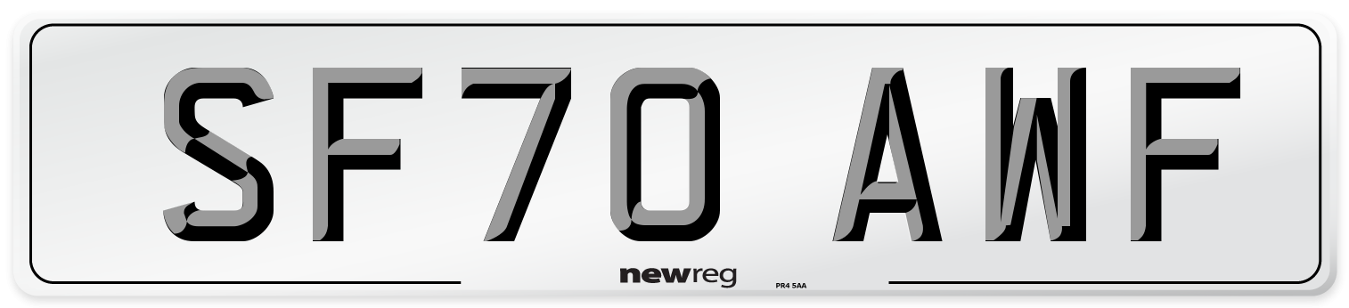 SF70 AWF Number Plate from New Reg